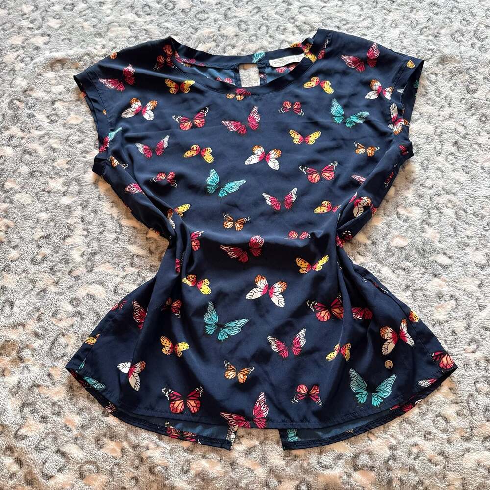 Abercrombie & Fitch Essentials Navy Blue Butterfly Print Sleeveless Blouse Top S